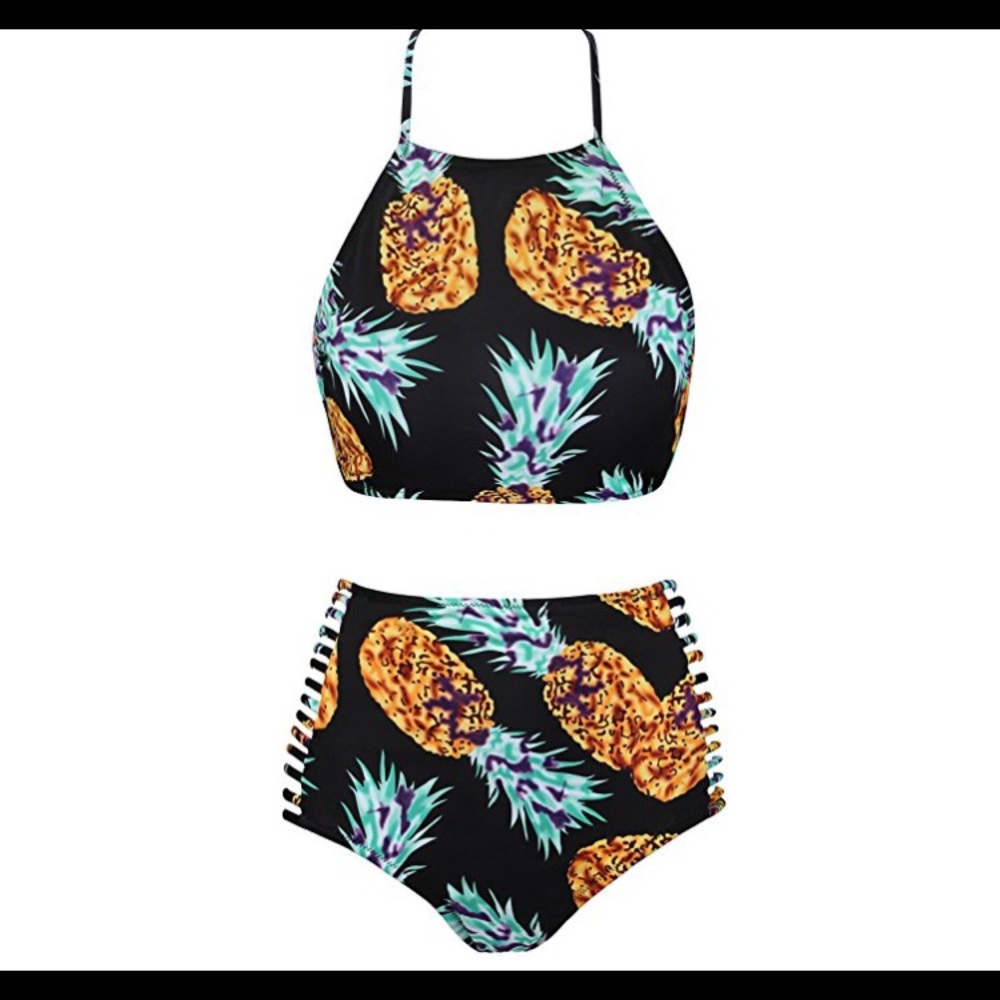 Pineapple 🍍 halter high rise 2 piece swim suit